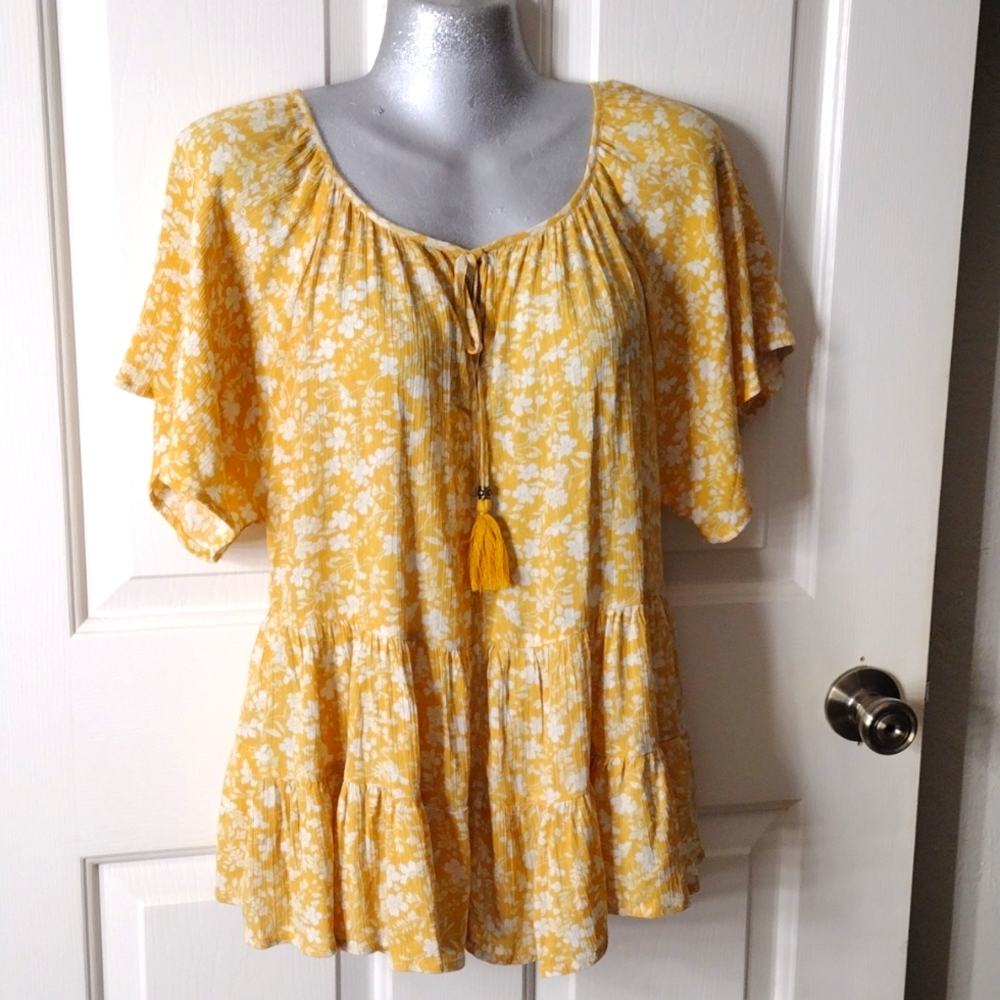 Boho yellow floral blouse small